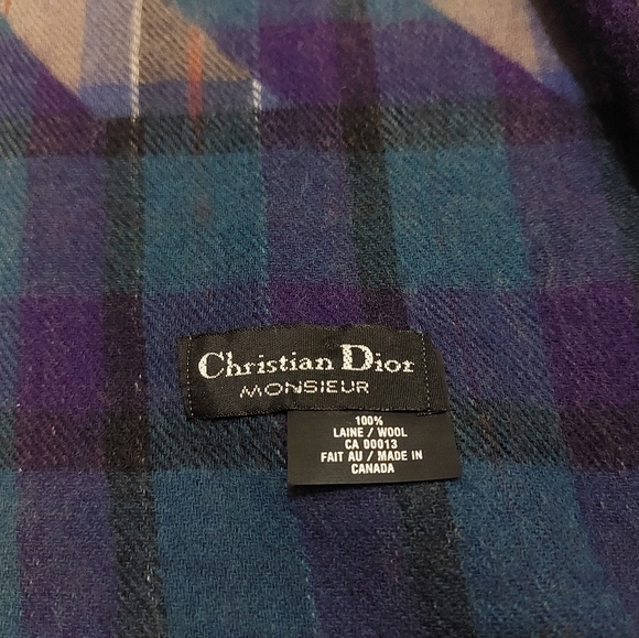 CHRISTIAN DIOR Blue & Red Plaid Wool Scarf Unisex - Picture 5 of 6
